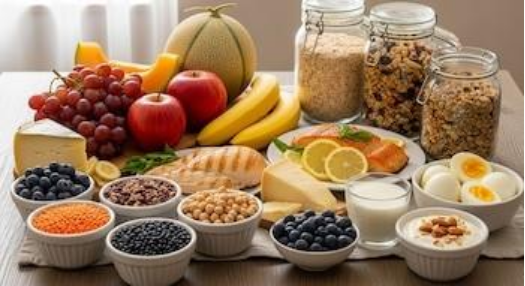 Selección de frutas y verduras frescas ricas en micronutrientes