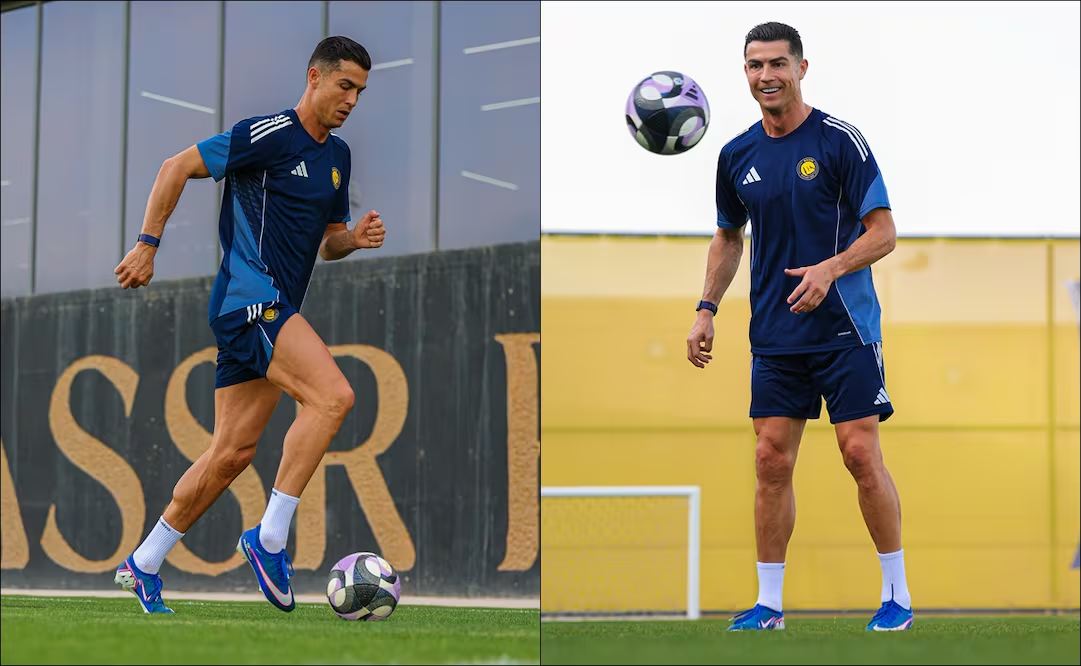 Cristiano Ronaldo realizando trabajos con balón en el entrenamiento del Al-Nassr