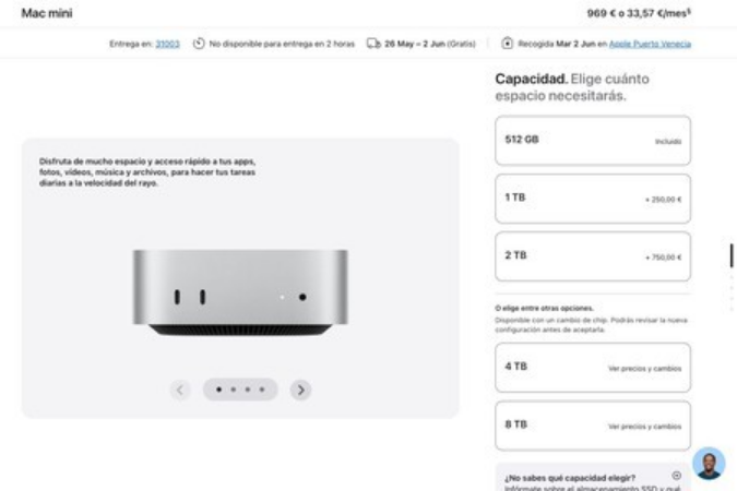 Detalle de la estructura compacta del Mac Mini