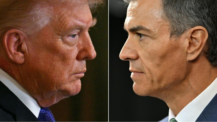 Montaje fotográfico del presidente Donald Trump y el presidente Pedro Sánchez