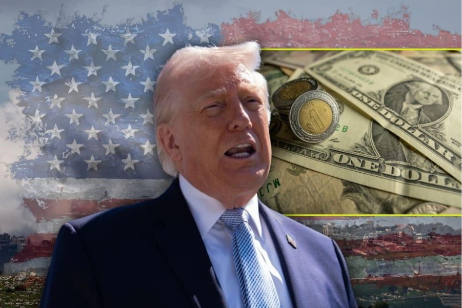 Billete de dólar y peso mexicano en comparación