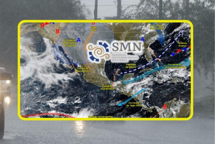 Mapa meteorológico del SMN mostrando la vaguada polar sobre territorio mexicano